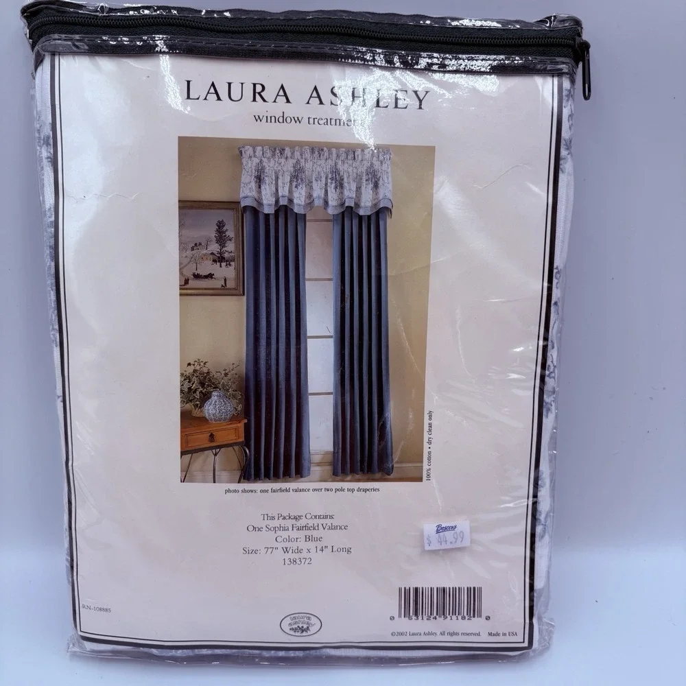 Vintage LAURA ASHLEY Sophia Fairfield Blue White Floral Valances 77x14 NEW